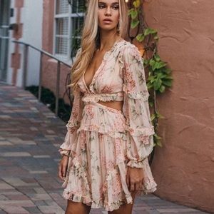 👗HP🌺Floral dress ruffle lace back womens cutout